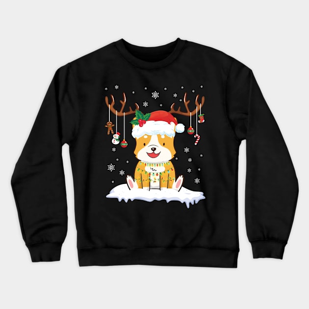 Corgi Reindeer Santa Noel Costume Dancing On Snow Merry Xmas Crewneck Sweatshirt by bakhanh123